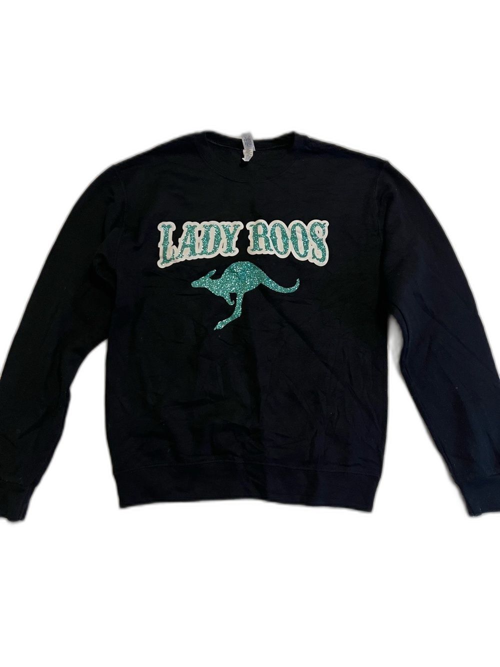 F- Jerzees Women's Lady Roos Glitter Kangaroo Graphic Sweatshirt Black Size S